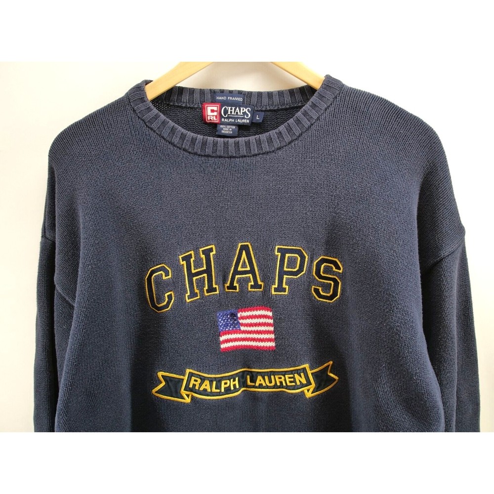 Vintage Chaps Ralph‎ Lauren Sweater L Pullover Heavy Cable Knit Hand Framed
